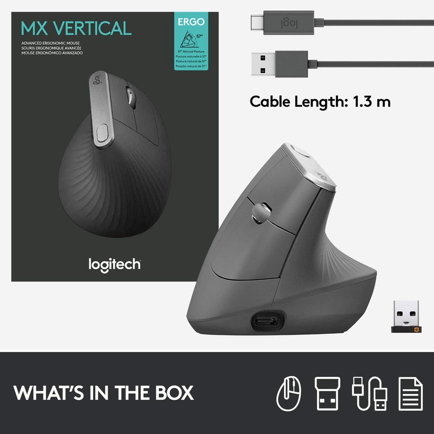 Logitech MX Vertical Ergonomic Wireless Mouse -Black