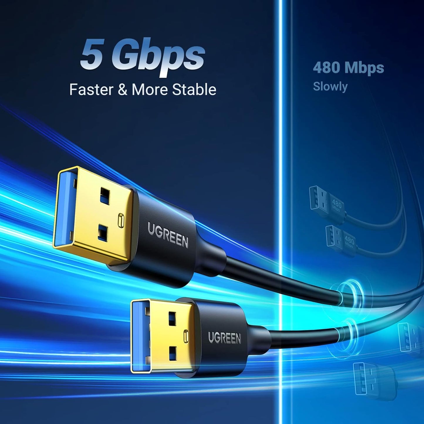 كابل يوجرين USB-A 3.0 ذكر إلى ذكر (أسود) / US128