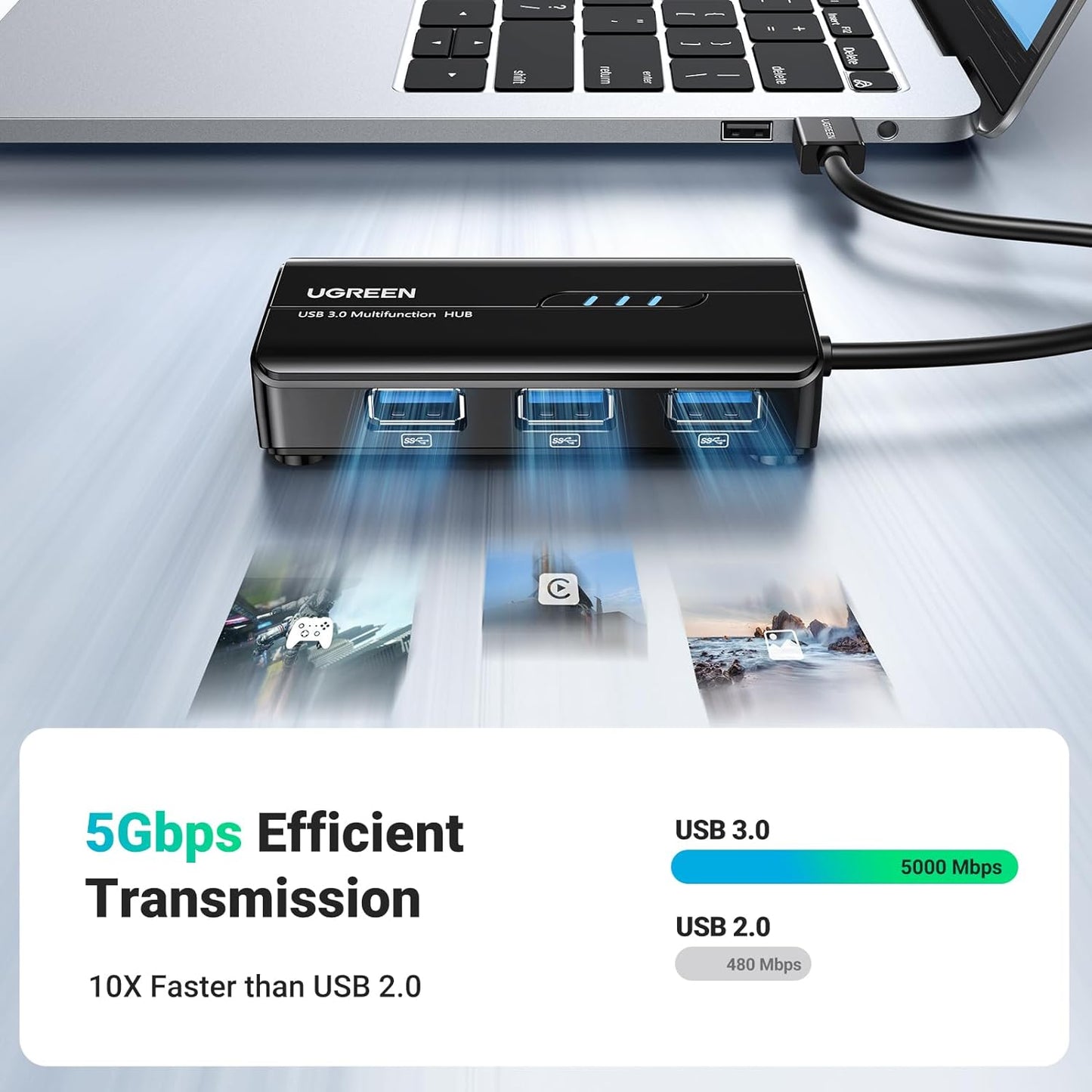 موزع USB 3.0 من يوجرين مع محول جيجا ايثرنت  / 20265