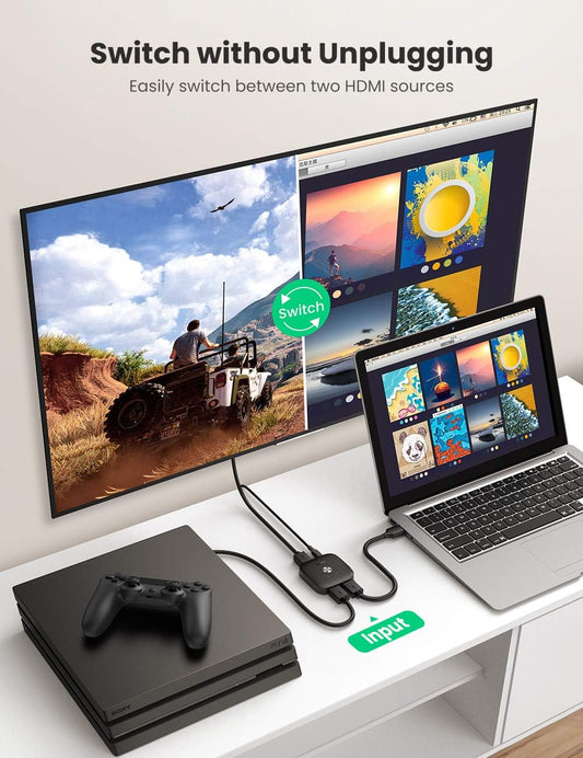 80126/ UGREEN محول HDMI 4K@60Hz 2 في 1 مخرج HDMI 2.0 يدعم سرعة عالية تبلغ 18 جيجابت في الثانية، ثلاثي الأبعاد، HDR، HDCP 2.2