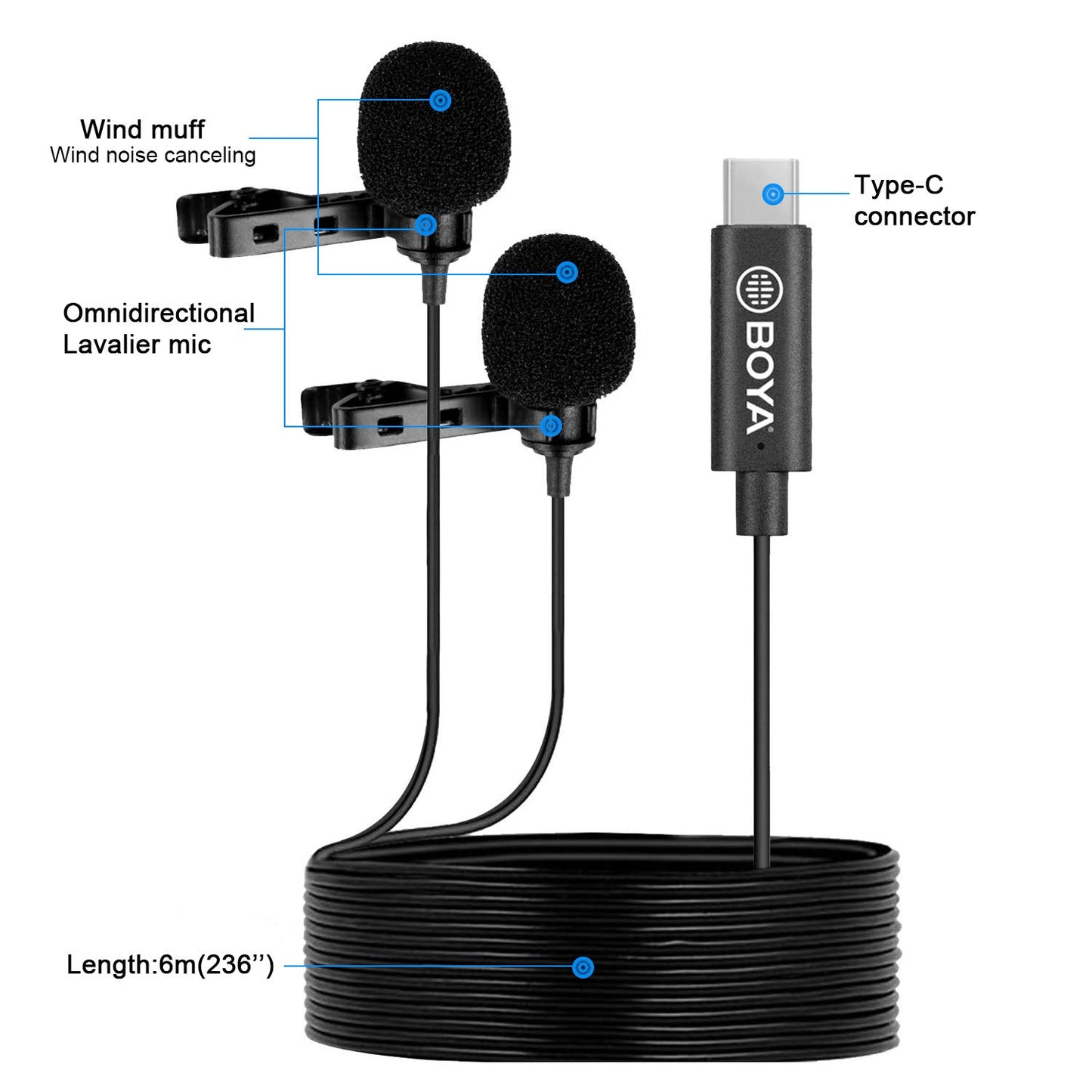 ميكروفون BOYA BY-M3D ثنائي الياقة بمنفذ USB من النوع C 