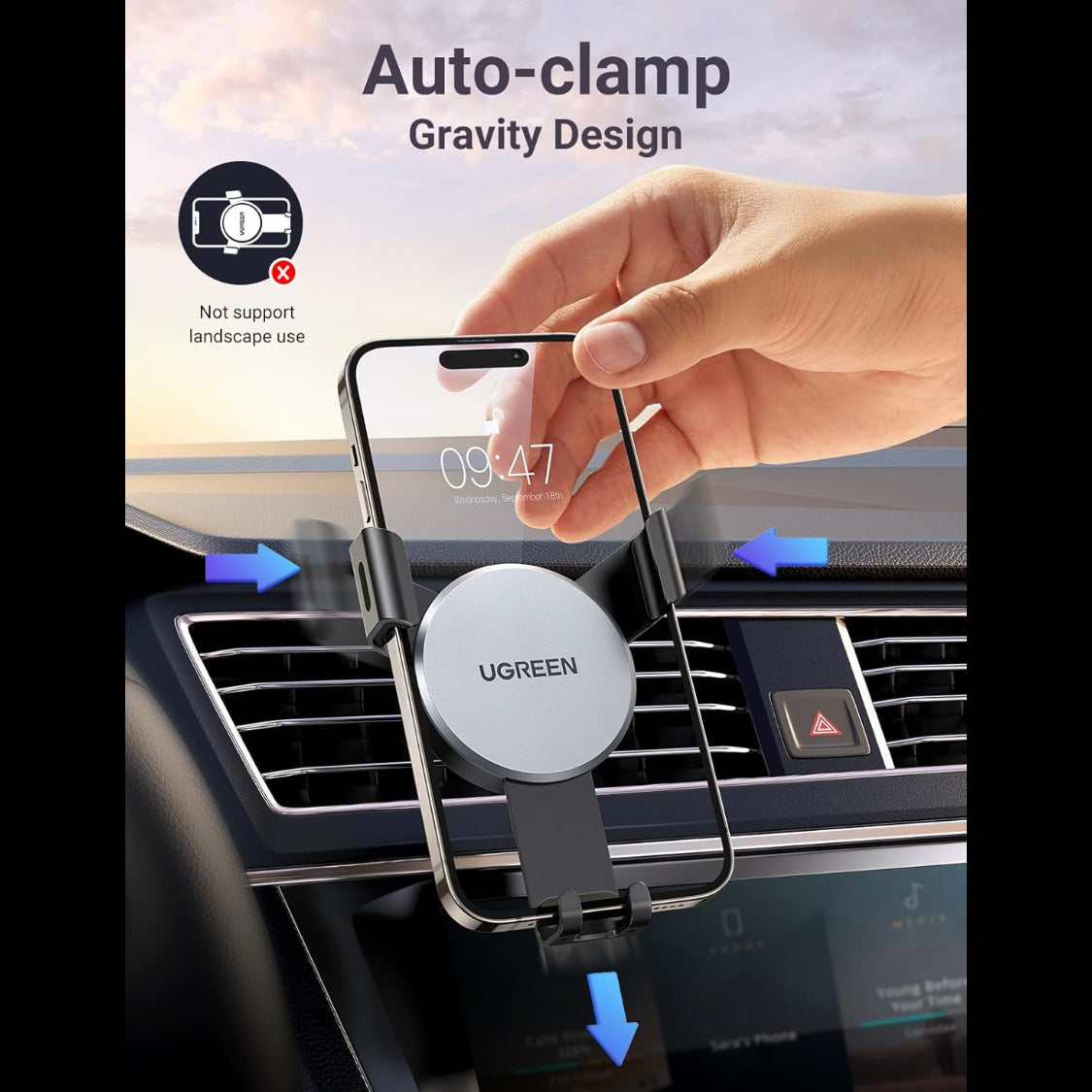UGREEN Car Phone Holder Air Vent, Gravity Phone Mount Cradle Reliable Stable Hands-Free/40907
