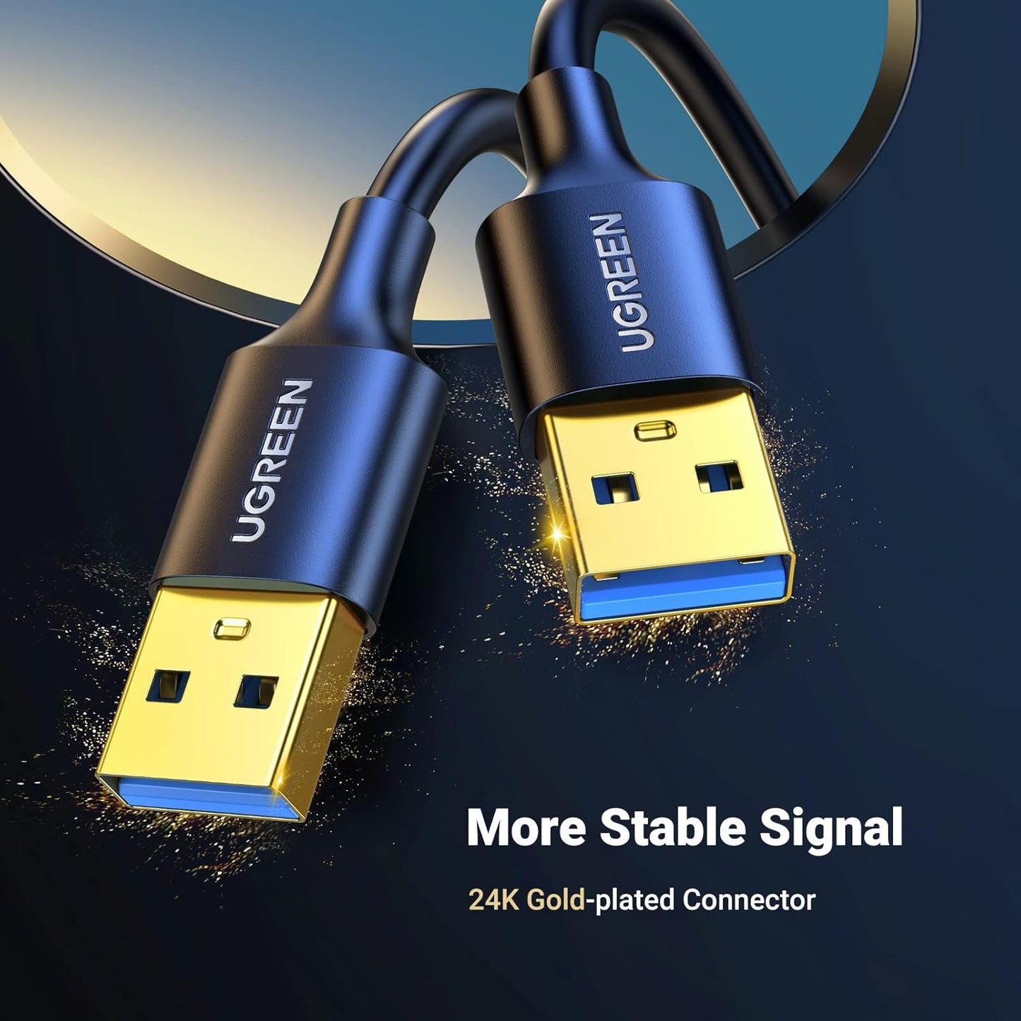 كابل يوجرين USB-A 3.0 ذكر إلى ذكر (أسود) / US128