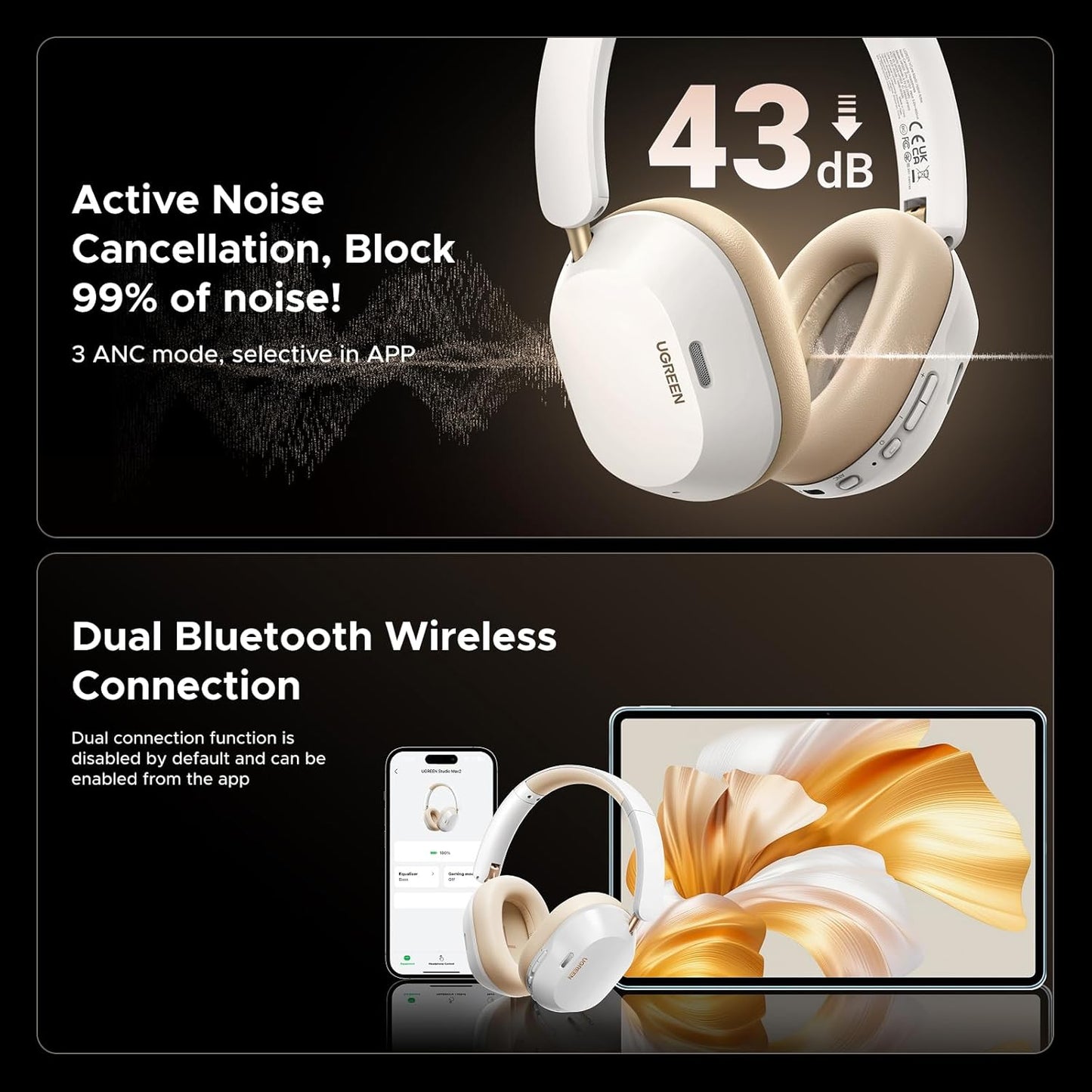 UGREEN HiTune Max5c Hybrid Active Noise-Cancelling Headphones-Multicolor / HP203