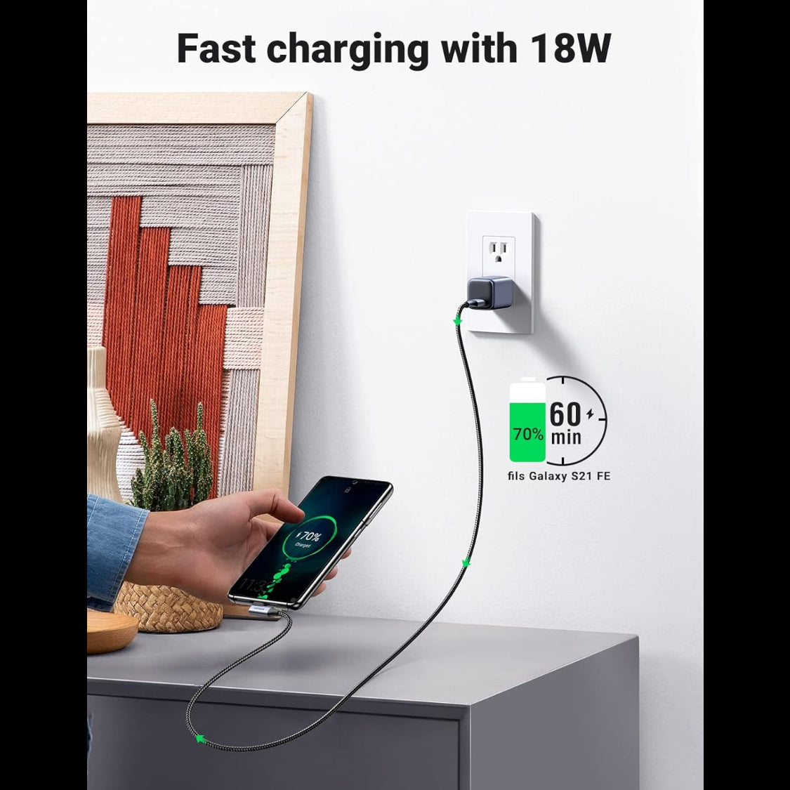 UGREEN Right Angle USB C Cable 3.0 Type C Charger 5Gbps/ 1Meter /US385 - 20299