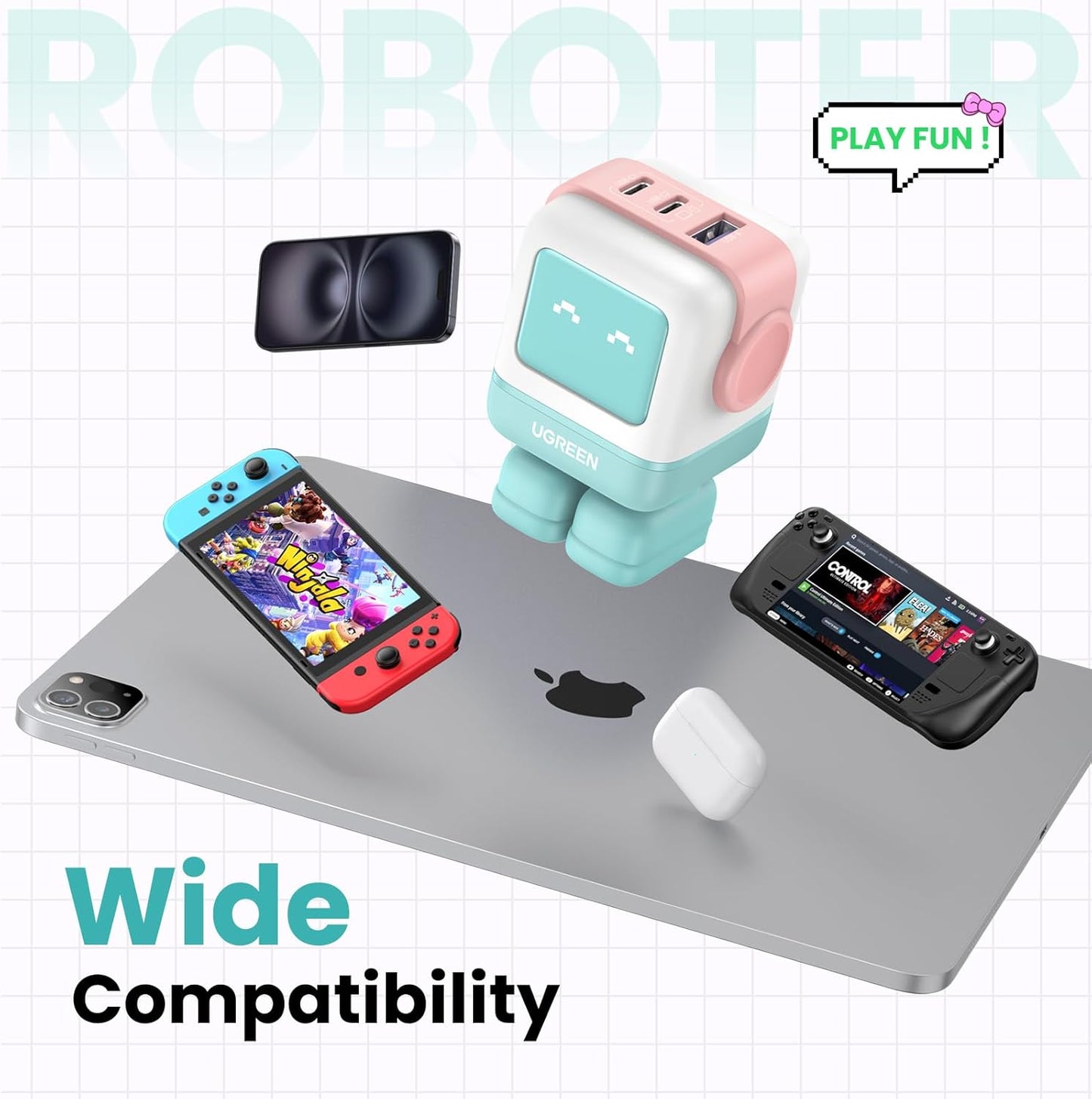 شاحن يوجرين على شكل روبوت 3 منافذ شاحن سريع بقوة 65 واط / 25685B