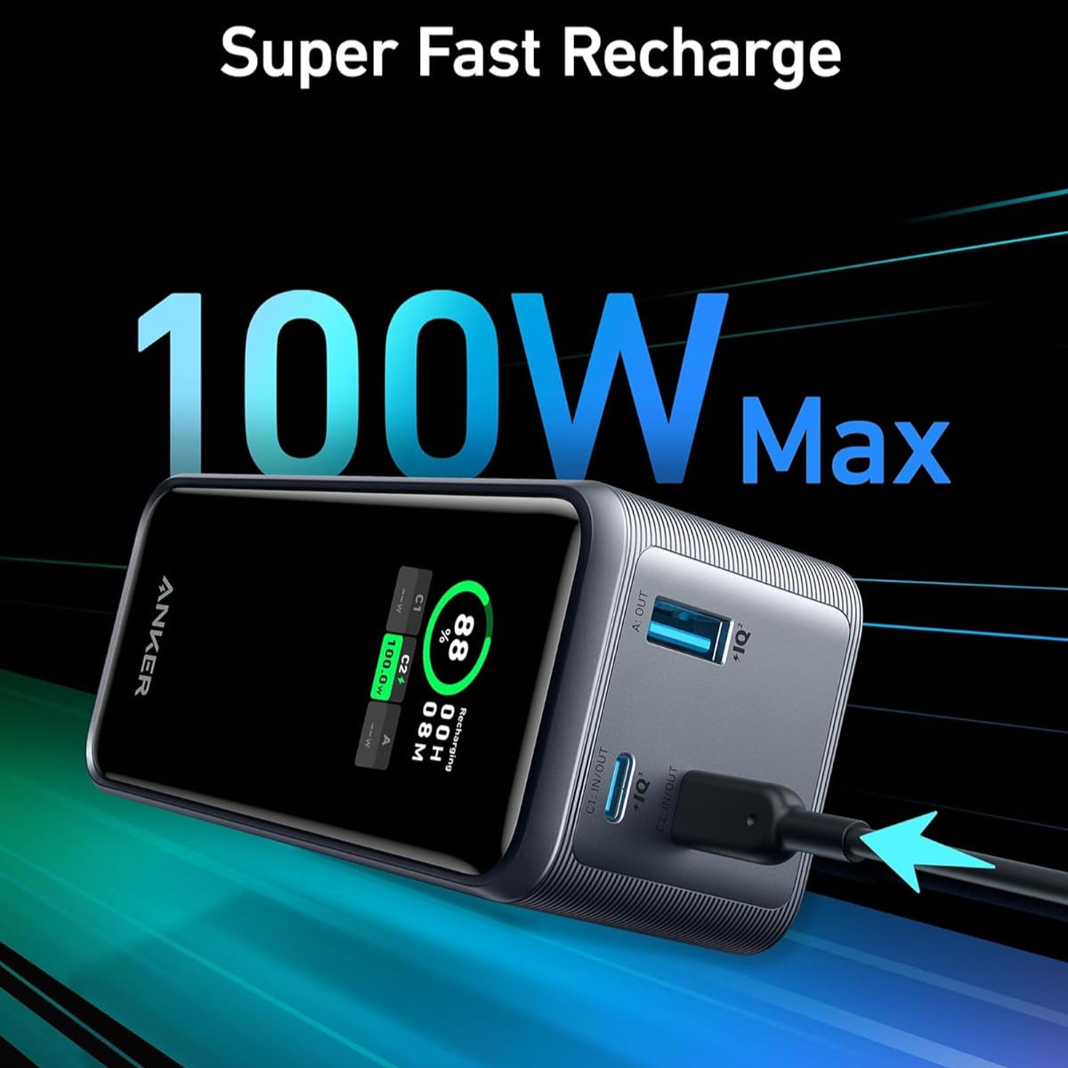 Anker Prime 20,000mAh 200W 2 USB-C and 1 USB-A Port Power Bank
