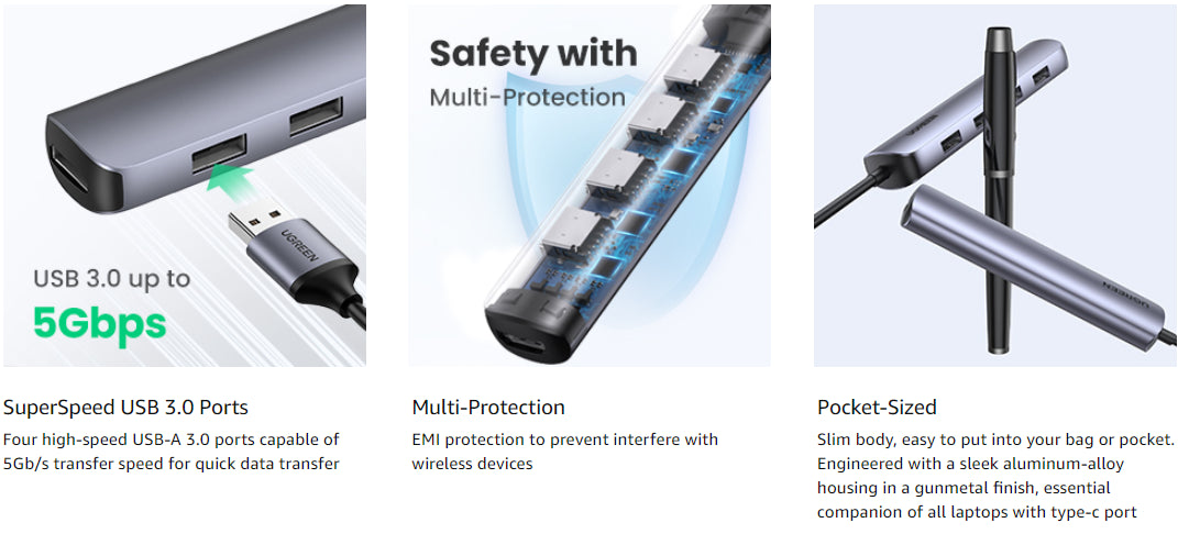 محول USB-C إلى 4 منافذ USB 3.0 بسرعة تصل إلى 5 جيجابت في الثانية + HDMI + بي دي بورت / 20197 