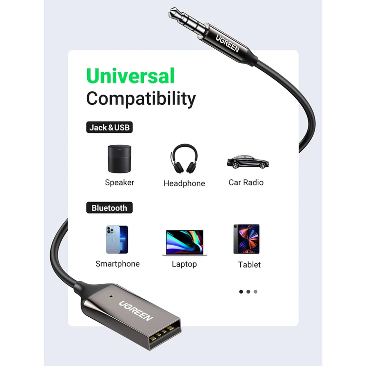 UGREEN Car Bluetooth 5.0 Receiver  Audio Adapter Black(5.0) / 70601