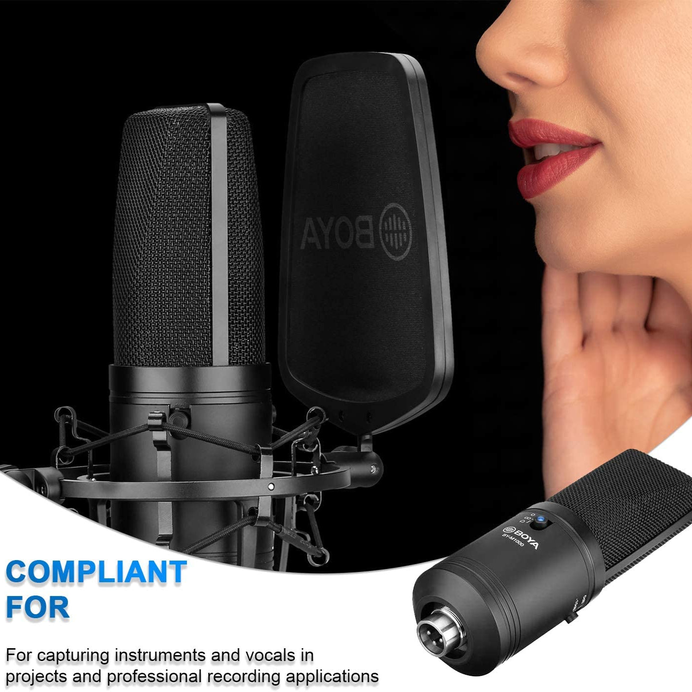 ميكروفون مكثف BOYA BY-M1000 ذو الحجاب الحاجز الكبير 