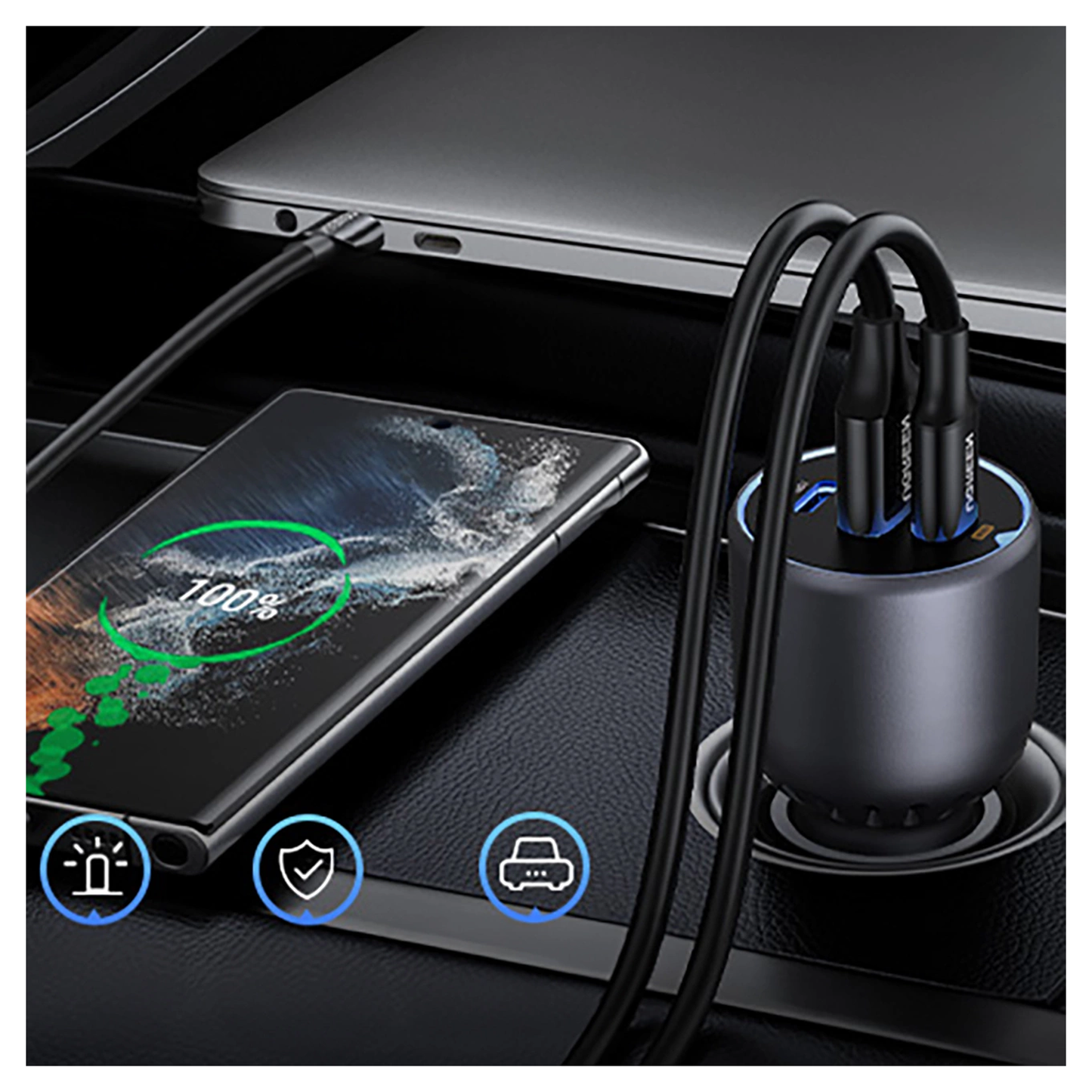 UGREEN 130W Dual Type-C & 1x USB Ports Metal Car Charger / - 35025