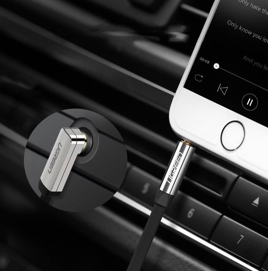 UGREEN Flat Angled Cable AUX Audio Cable 3.5 mm Mini Jack 0.5 m (Black) /AV119