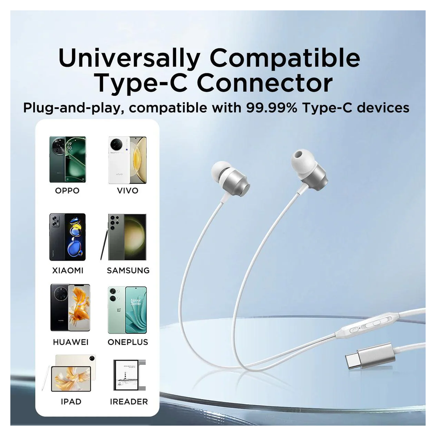 سماعات أذن JOYROOM Type-C المعدنية السلكية داخل الأذن / JR-EC06