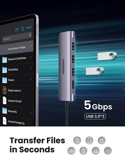 70410 / موزع من USB-C إلى 3xUSB3.0-A+HDMI+TF/SD+PD  