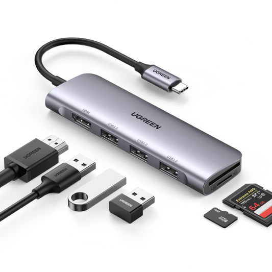 70410 / موزع من USB-C إلى 3xUSB3.0-A+HDMI+TF/SD+PD  