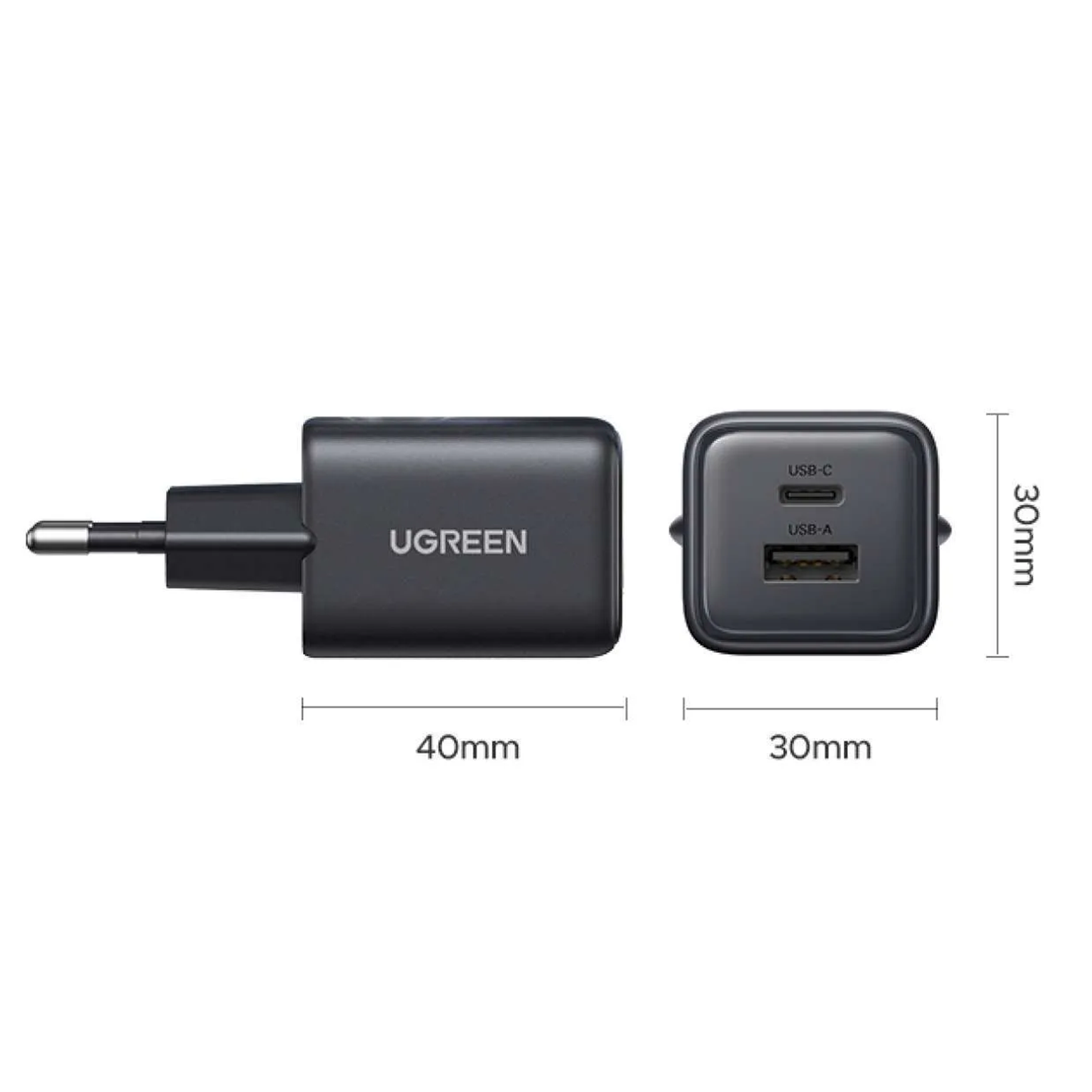 UGREEN 20W 2-Port GaN Fast Charger EU (Black) / X514 - 65737