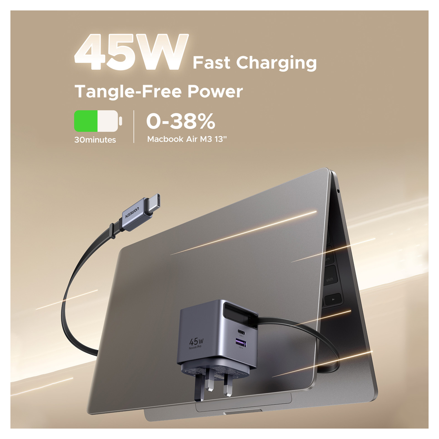 UGREEN 45W GaN USB-C Charger - 3-Port Fast Charging Adapter / X614-65822